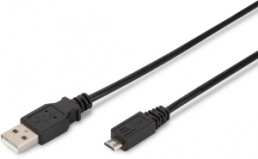 USB 2.0 Adapter cable, USB plug type A to micro-USB plug type B, 1 m, black