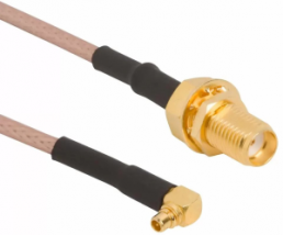 Coaxial Cable, MMCX plug (angled) to SMA jack (straight), 50 Ω, RG-174, grommet black, 153 mm, 245106-02-06.00