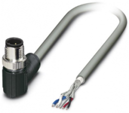 Sensor actuator cable, M12-cable plug, angled to open end, 5 pole, 2 m, PVC, gray, 4 A, 1405978