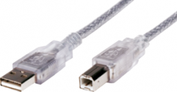 USB 2.0 Adapter cable, USB plug type A to USB plug type B, 1.8 m, transparent