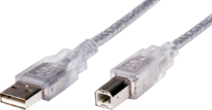 USB 2.0 Adapter cable, USB plug type A to USB plug type B, 3 m, transparent