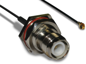 Coaxial Cable, TNC jack (straight) to AMC plug (angled), 50 Ω, 1.13 mm micro cable, 100 mm, 336206-12-0100