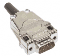 D-Sub connector housing, size: 1 (DE), straight 180°, cable Ø 3 to 9.5 mm, metal, silver, 09670090322280