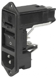 Plug C14, 3 pole, screw mounting, plug-in connection, black, KD13.1132.151