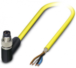 Sensor actuator cable, M8-cable plug, angled to open end, 4 pole, 2 m, PVC, yellow, 4 A, 1406015
