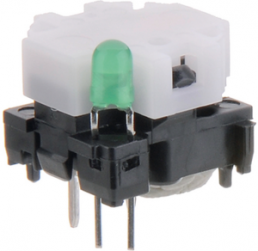 Short-stroke pushbutton, 1 Form A (N/O), 100 mA/28 V, illuminated, green, actuator (white, L 4.3 mm), 0.7 N, THT