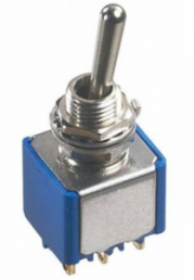 Toggle switch, 1 pole, latching, On-Off-On, 0.4 VA/20 V AC/DC, gold-plated