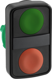 Pushbutton, groping, waistband rectangular, green/red, front ring black, mounting Ø 22 mm, ZB5AA7340