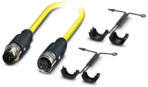 Sensor actuator cable, M12-cable plug, straight to M12-cable socket, straight, 5 pole, 1.5 m, PVC, yellow, 4 A, 1409578