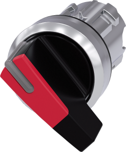 Toggle switch, illuminable, latching, waistband round, red, front ring silver, 90°, mounting Ø 22.3 mm, 3SU1052-2CF20-0AA0