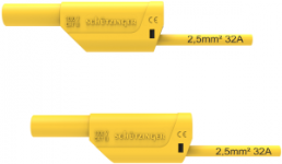 Measuring lead with (4 mm plug, spring-loaded, straight) to (4 mm plug, spring-loaded, straight), 250 mm, yellow, PVC, 1.0 mm², CAT II