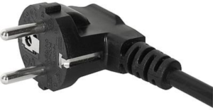 Device connection line, Europe, plug type E + F, angled on C13 jack, straight, H05VV-F3G0.75mm², black, 2 m