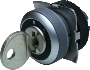 Key switch, unlit, latching, waistband round, black, front ring silver, 2 x 60°, mounting Ø 22.3 mm, 1.30.245.732/0000