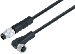 Sensor actuator cable, M8-cable plug, straight to M8-cable socket, angled, 4 pole, 1 m, PUR, black, 8 A, 77 3408 3405 50004-0100