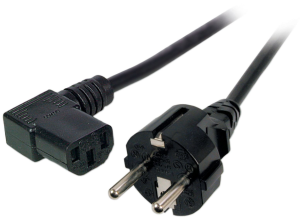 Power cord, Europe, plug type E + F, straight on C13 jack, angled, black, 3 m