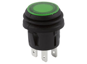 Pressure switch, 2 pole, green, illuminated , 6 A/125 V, mounting Ø 20 mm, IP65, KFB3AEA2GBB