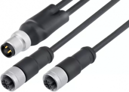 Sensor actuator cable, M12-cable plug, straight to 2 x M12 cable socket, straight, 4 pole/2 x 3 pole, 1 m, PUR, black, 4 A, 77 9855 3530 50703-0100