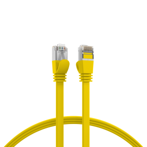 Patch cable with flat cable, RJ45 plug, straight to RJ45 plug, straight, Cat 6A, U/FTP, PVC, 0.25 m, yellow