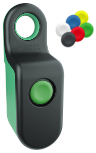 Wireless and battery-free manual switch, unlit, groping, waistband round, green/red, front ring black, mounting Ø 22 mm, ZBRM21A0