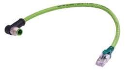 Sensor actuator cable, M12-cable plug, angled to RJ45-cable plug, straight, 4 pole, 25 m, PUR, green, 09486883018250