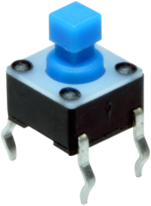 Short-stroke pushbutton, 1 Form A (N/O), 50 mA/24 VDC, unlit , actuator (blue, L 2.89 mm), 1.56 N, THT