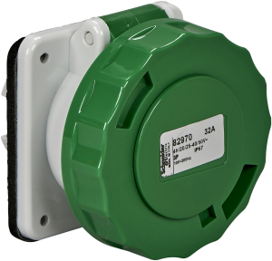 CEE surface-mounted socket, 3 pole, 32 A/20-25 V, green, 11 h, IP67, 82976