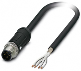 Sensor actuator cable, M12-cable plug, straight to open end, 4 pole, 5 m, PE-X, black, 4 A, 1407312