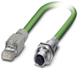 Network cable, RJ45 plug, straight to M12 socket, straight, Cat 5e, SF/TQ, PVC, 2 m, green