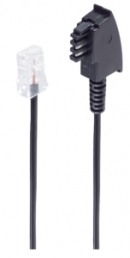 Connection cable, TAE-F plug, angled to RJ45 plug, straight, 1 m, black