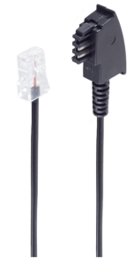 Connection cable, TAE-F plug, angled to RJ45 plug, straight, 6 m, black