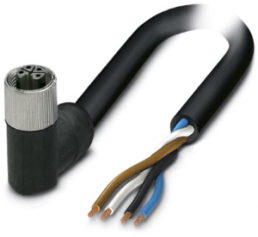 Sensor actuator cable, M12-cable socket, angled to open end, 4 pole, 1.5 m, PVC, black, 12 A, 1425057