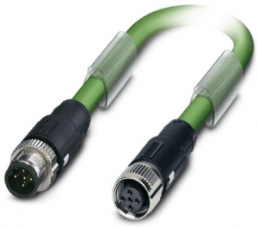 Sensor actuator cable, M12-cable plug, straight to M12-cable socket, straight, 5 pole, 10 m, PUR, green, 4 A, 1518009