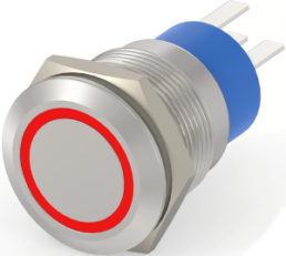 Pushbutton, 1 pole, silver, illuminated  (red), 5 A/250 V, mounting Ø 19.2 mm, IP67, 2213764-7