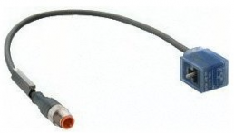 Sensor actuator cable, M12-cable plug, straight to valve connector DIN shape B, 3 pole, 0.6 m, PUR, black, 4 A, 11970