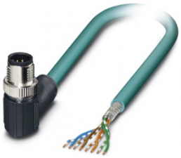 Network cable, M12-plug, angled to open end, Cat 5, SF/UTP, PUR, 2 m, blue
