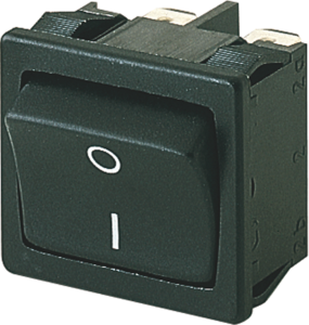 Rocker switch, black, 2 pole, On-Off, off switch, 12 (4) A/250 VAC, 8 (8) A/250 VAC, IP40, unlit, printed
