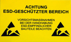 Warning sign, ESD logo with warning notice, (L x W) 300 x 500 mm, vinyl, C-191 755