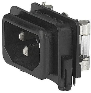 Combination element C14, 3 pole, screw mounting, PCB connection, black, GSF1.2206.61