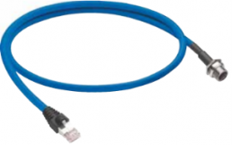 Sensor actuator cable, RJ45-cable plug, straight to M12-cable socket, straight, 4 pole, 1 m, TPE, blue, 1.5 A, 934637741