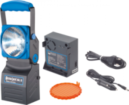 Safety portable searchlight SL 5 Set, 456481, with charging station, power cord, cable with automotive plug 12/24 VDC, orange add-on lens
