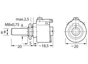Ceramic wire potentiometer, 10 kΩ, 4 W, linear, solder lug, D 20/4W 10% 10K