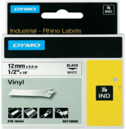 Labelling tape cartridge, 12 mm, tape black, font white, 5.5 m, 18444