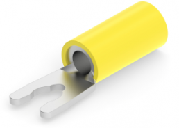 Insulated forked cable lug, 3.0-6.0 mm², AWG 12 to 10, M4, yellow