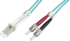 FO duplex patch cable, LC to ST, 10 m, OM3, multimode 50/125 µm