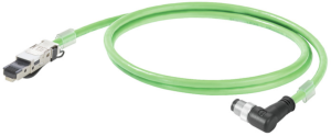 PROFINET cable, M12-plug, angled to RJ45 plug, straight, Cat 5e, SF/UTP, PUR, 3 m, green