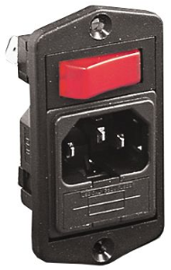 Plug C14, 3 pole, screw mounting, plug-in connection, black, BVA01/Z0000/01