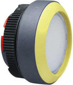 Pushbutton switch, illuminable, latching, waistband round, white, front ring yellow, mounting Ø 22.3 mm, 1.30.270.911/2204