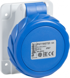 CEE surface-mounted socket, 3 pole, 32 A/200-250 V, blue, IP67, PKY32G723