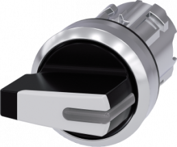 Toggle switch, illuminable, latching, waistband round, white, front ring silver, 2 x 45°, mounting Ø 22.3 mm, 3SU1052-2FL60-0AA0
