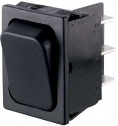 Rocker switch, black, 2 pole, On-Off-On, Changeover switch, 4 A/250 VAC, IP40/IP67, unlit, unprinted